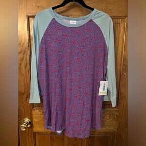 LuLaRoe Randy Shirt Baseball Style T 3/4 Sleeve Red Blue Raglan Crew 3XL NWT
